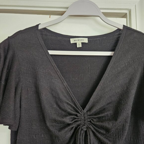 Max Studio Women’s Cinched Front Flutter Sleeve Midi Dress - Black, Size L - Picture 2 of 8